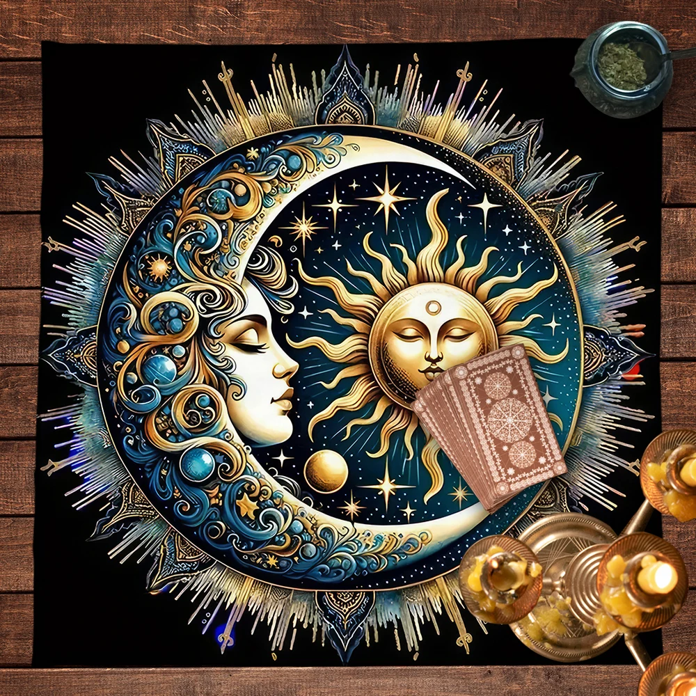 Sun and Moon Tarot Tablecloth Pagan Altar Cloth For Spread Tarot Reading Cover Divination Tarot Mat Spiritual Oracle Cards Pad 3