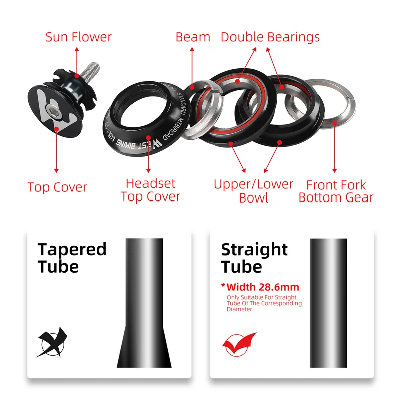Risico DH341 Road Fiets 34Mm Rechte Hoofd Buis Frame Al Legering Fiets Headset Dubbele Lager Voor 28.6Mm 1-1/8 Stuurbuis Vork  18