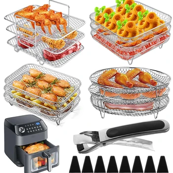 Griglia da forno per friggitrice ad aria Griglia da forno in metallo Accessori per friggitrice ad aria a 3 strati per Cosori/Instant Vortex/Ninja/Foodi Cestello da cucina 1