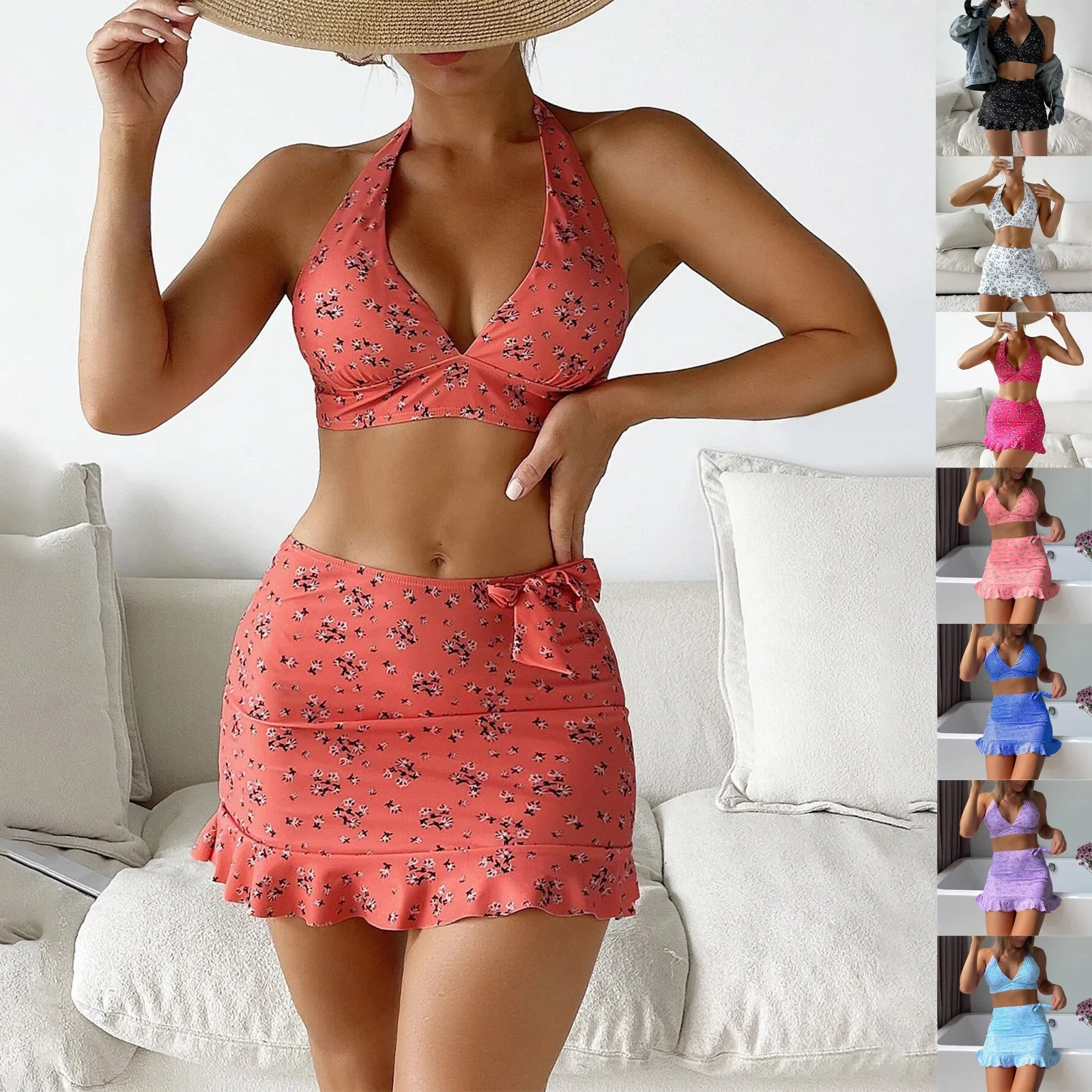 

Разные Цветные Цветочные модные сексуальные раздельные бикини, купальник-тройка для женщин, мягкие и удобные купальники, модные