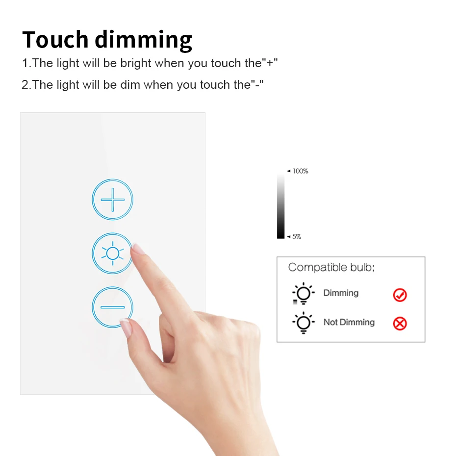 

Tuya WiFi Smart Life LED Dimmer Switch Wall Touch Light Dimming Switches Remove Control Works with Alexa Google Home110V 220V US