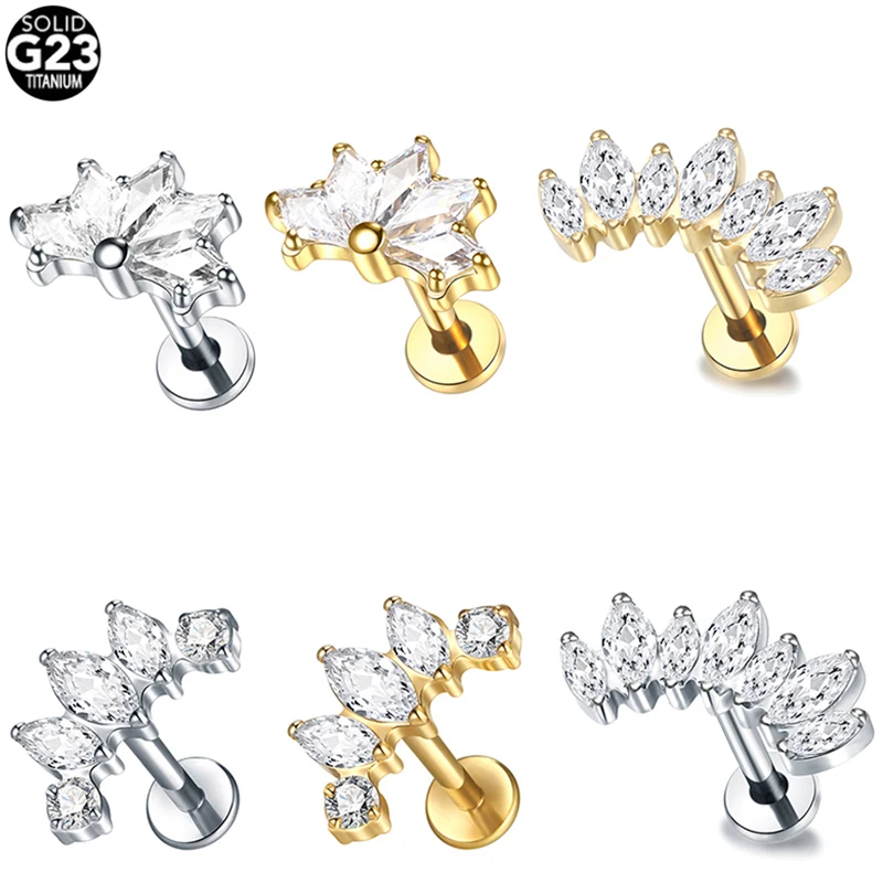 1Pc 티타늄 Labret 립 링 귀 피어싱 연골 스터드 여성 귀걸이 지르콘 꽃 헬..