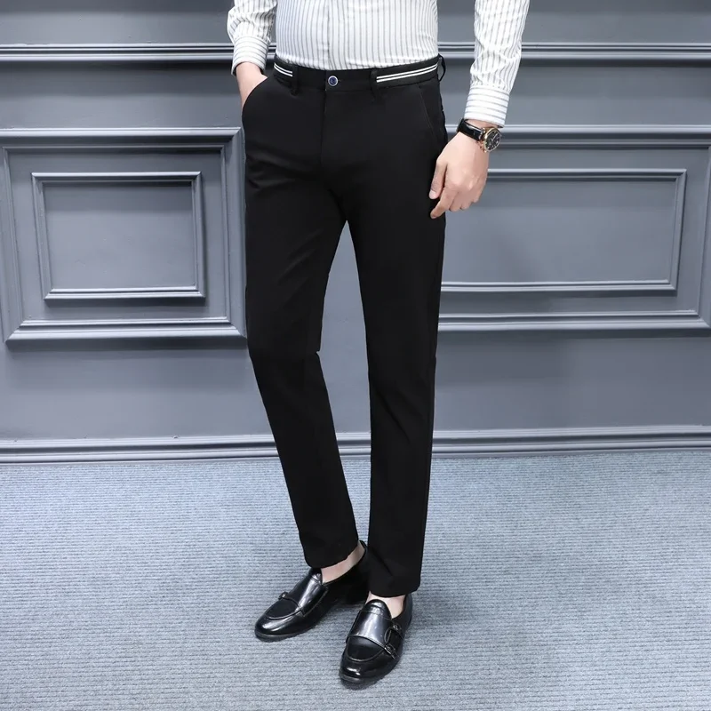 Autumn Men Soft Cotton Lyocell Fabric Casual Business Pants Slim Fit Formal Work Trousers