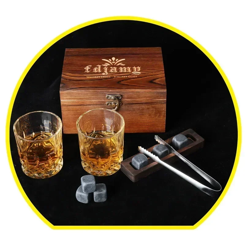 2 Pcs old fashioned whiskey glass with whiskey stone and wooden gift box barware drinkware men gift