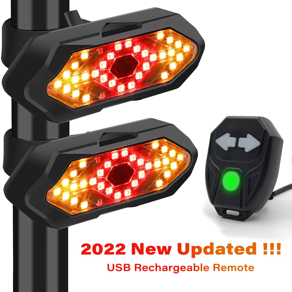 Feu Arrière Clignotant LED Pour Vélo - Sans Fil, Télécommande, Recharge USB, Jaune