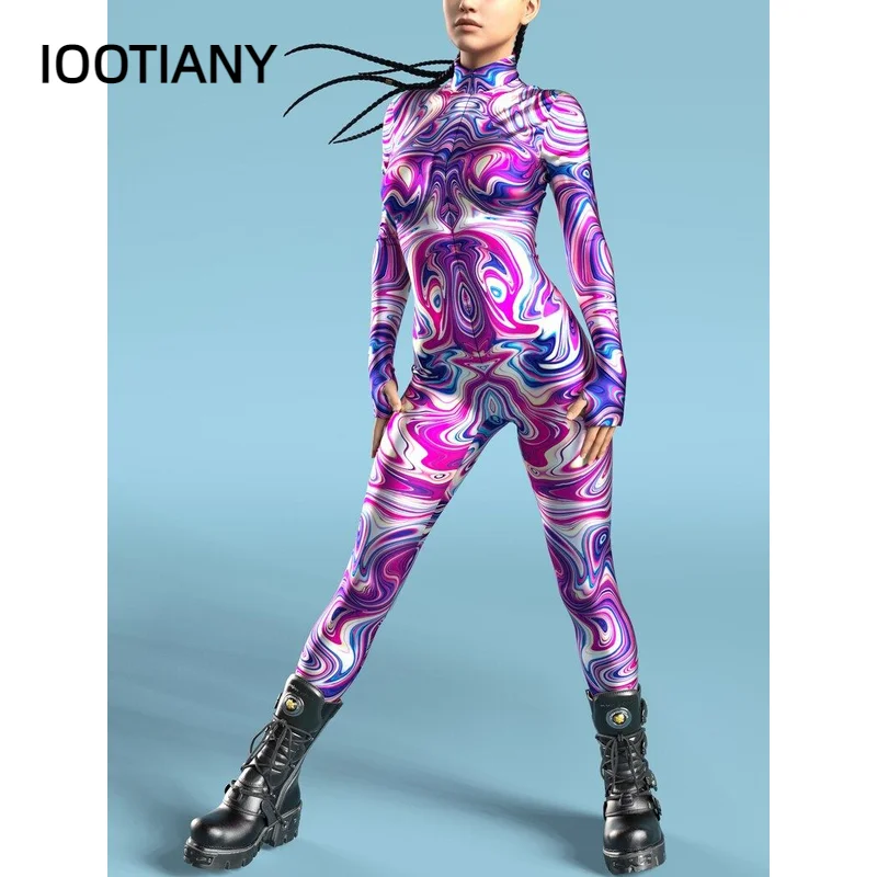

IOOTIANY Halloween Party Abstract Geometry 3D Print Women Sexy Skinny Jumpsuit Carnival Cosplay Costumes Fancy Bodysuit 2024