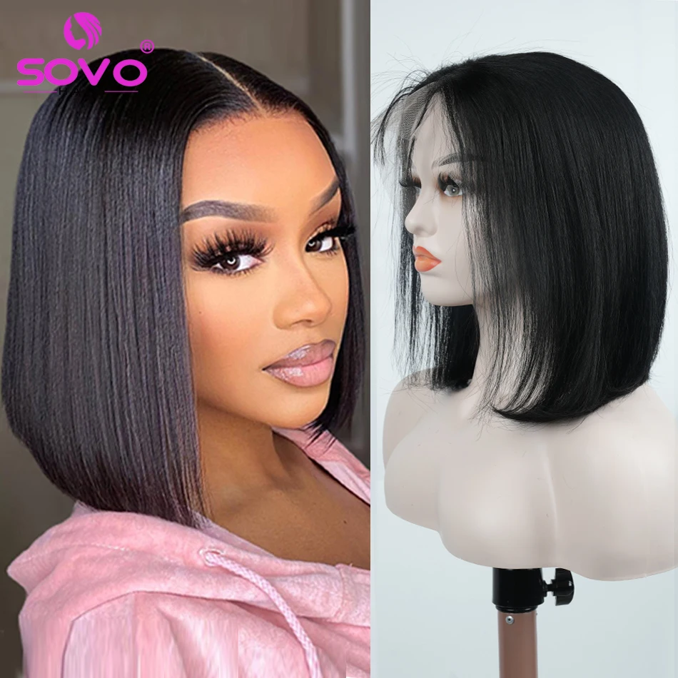 sovo-lace-front-bob-wig-straight-natural-short-100-human-hair-wigs-for-black-women-13x4-pre-plucked-closure-wig-peruvian-hair