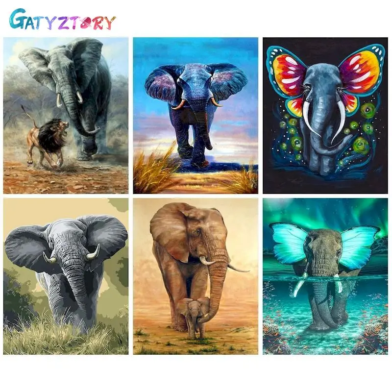 GATYZTORY 다채로운 페인트 캔버스 마커에 숫자 표시, 동물 코끼리 늑대 개 그림 숫자, 성인용 독특한 선물