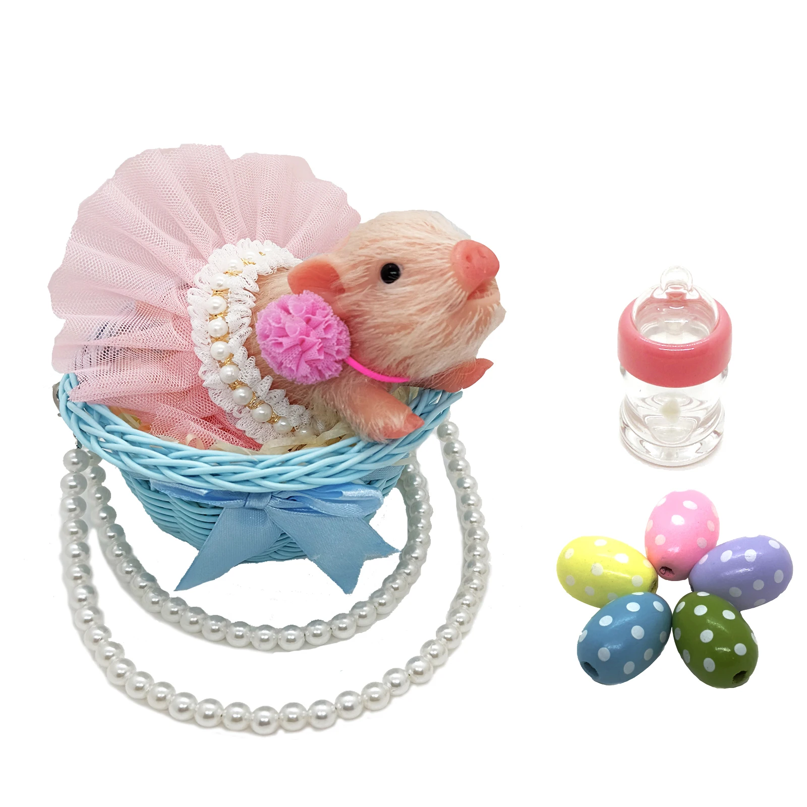 VOLOBE 5 Inches Silicone Piglet with Basket, Soft Realistic with Piglet Accessories for Kids Girl Christmas Gift （Dora A） picnic basket wicker hamper gift basket for christmas wicker storage basket flower girl baskets valentine gift packing basket