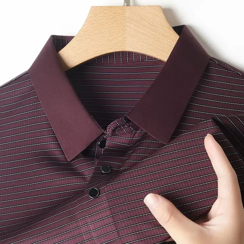 Dad's Top Summer Ice Silk Men's Thin Versatile Breathable Striped POLO Shirt Dad's Casual Short-sleeved Top 10 S38f4361ea7024c028934ae9d10e4ed9eq