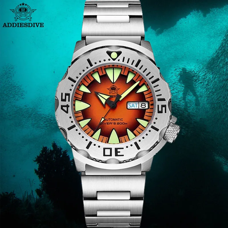 

ADDIESDIVE AD2103 Monster Men Automatic Watch NH36 42MM Men's Mechanical Sapphire Glass C3 Luminous Waterproof 200M Diving Watch