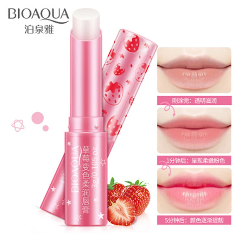 Lip Balm BIOAQUA Face Skin Care Natural Strawberry Discoloration Colorless Long Lasting Lips Skin Nourishing Lipsticks