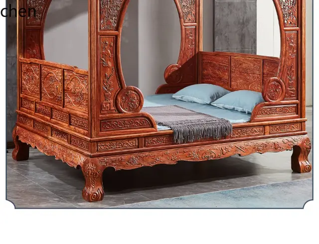 CZ Chinese Style Solid Wood Large Bed Ming Qing Classical Step Bed Rosewood Double Moon Flower Bird Vintage Frame Bed 4 CZ Chinese Style Solid Wood Large Bed Ming Qing Classical Step Bed Rosewood Double Moon Flower Bird Vintage Frame Bed 4