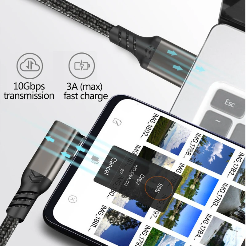 USB 3.2 Gen 2 엘보우 10Gbps 케이블 USB A-USB C 60W Oculus Quest 1/2 링크 헤드셋 데이터 전송 VR 액세서리용 고속 충전