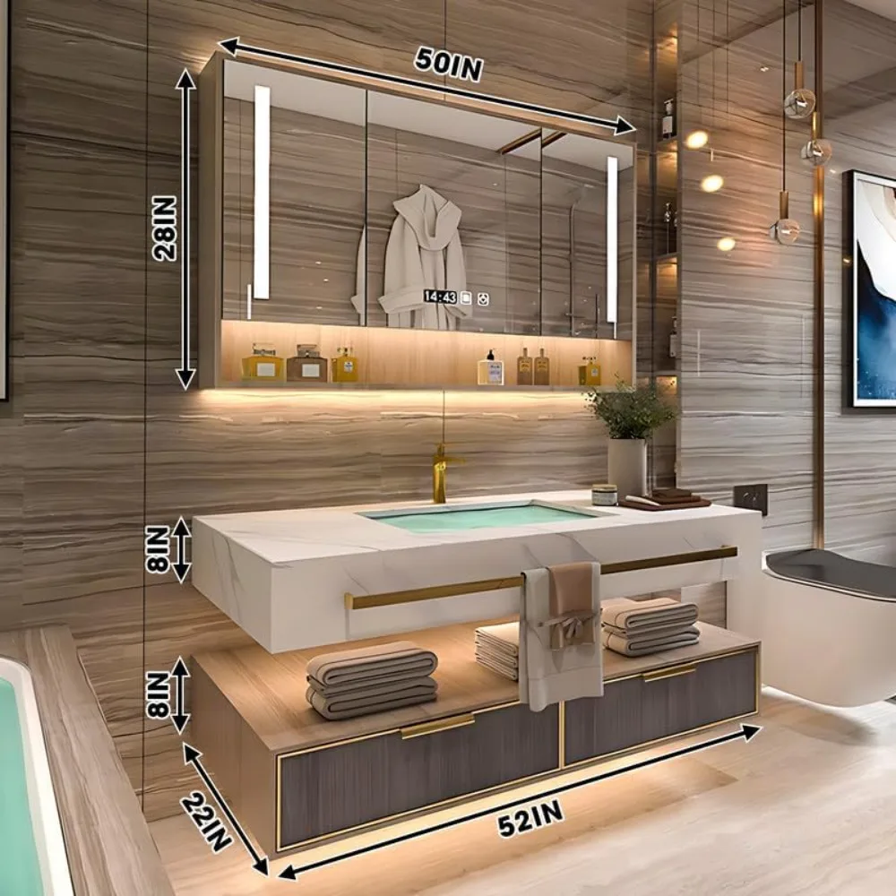 Bathroom Vanity with Sink - Floating Bathroom Vanity Includes Modern Metal Luxury Style,Wall Mouted Cabinet with Towel Hanging 2