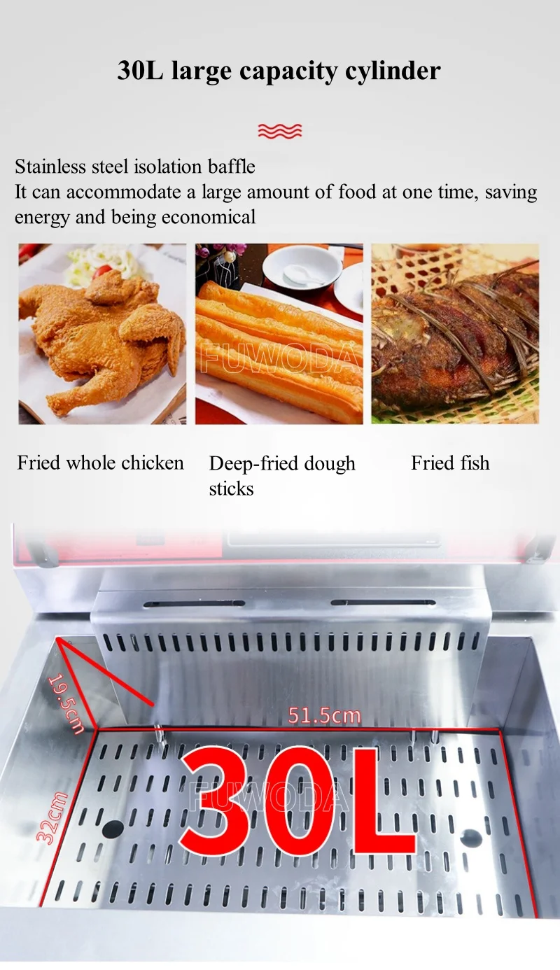 30L Computer Version Commercial Electric Deep Fryer, Snack Machine With Removable Basket, Stainless Steel, Oil Fryer 6