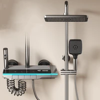 Hot Cold Mixer Shower System Bathroom Shower Faucet Set Wall-mounted Temperature Digital Display 4 Functions Shower Set 1