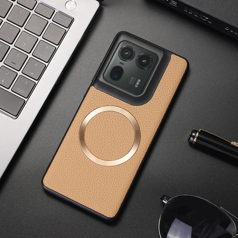 Magnetic PU Leather Lichee Pattern Anti-slip Ultra Thin Phone Case
