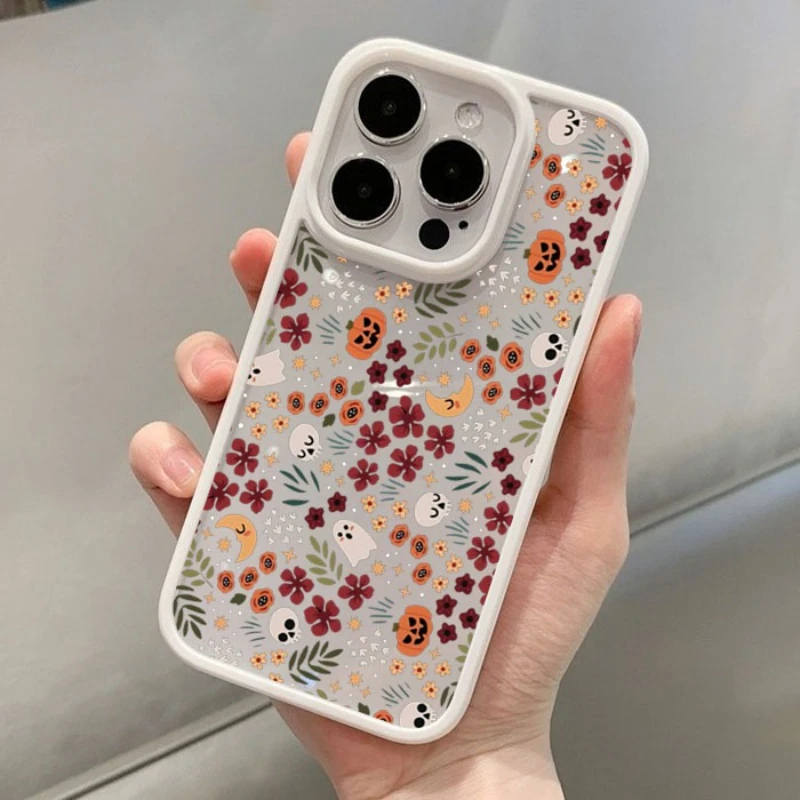 Transparent Shockproof Halloween Pumpkin & Skull Phone Case