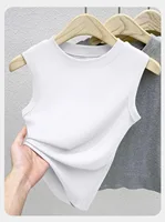 1pcs Spring Summer Women Knitted Tank Tops Girl Thin Tops Lady Basic Casual Tank Tops Round Collar Tees Sleeveless Top M~3XL - Image 2