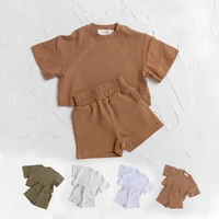 2023 European New Fashion Men’s and Women’s Baby Set Solid Summer Short Sleeve Shorts Two Piece Sports Set Newborn Baby Clothing