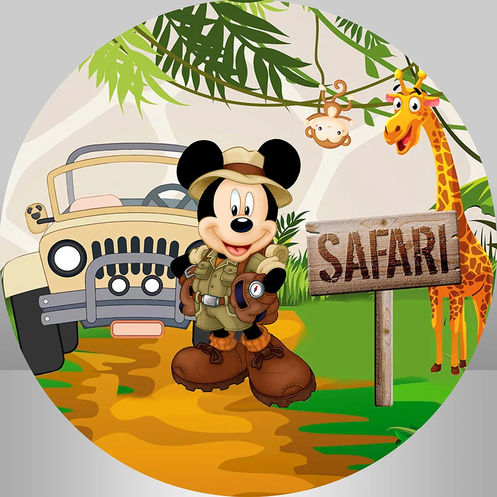 Safari Boy 1St Birthday Circle Fondale Cover Truck Mickey Mouse Round Background Party Decor Photo Studio Photocall