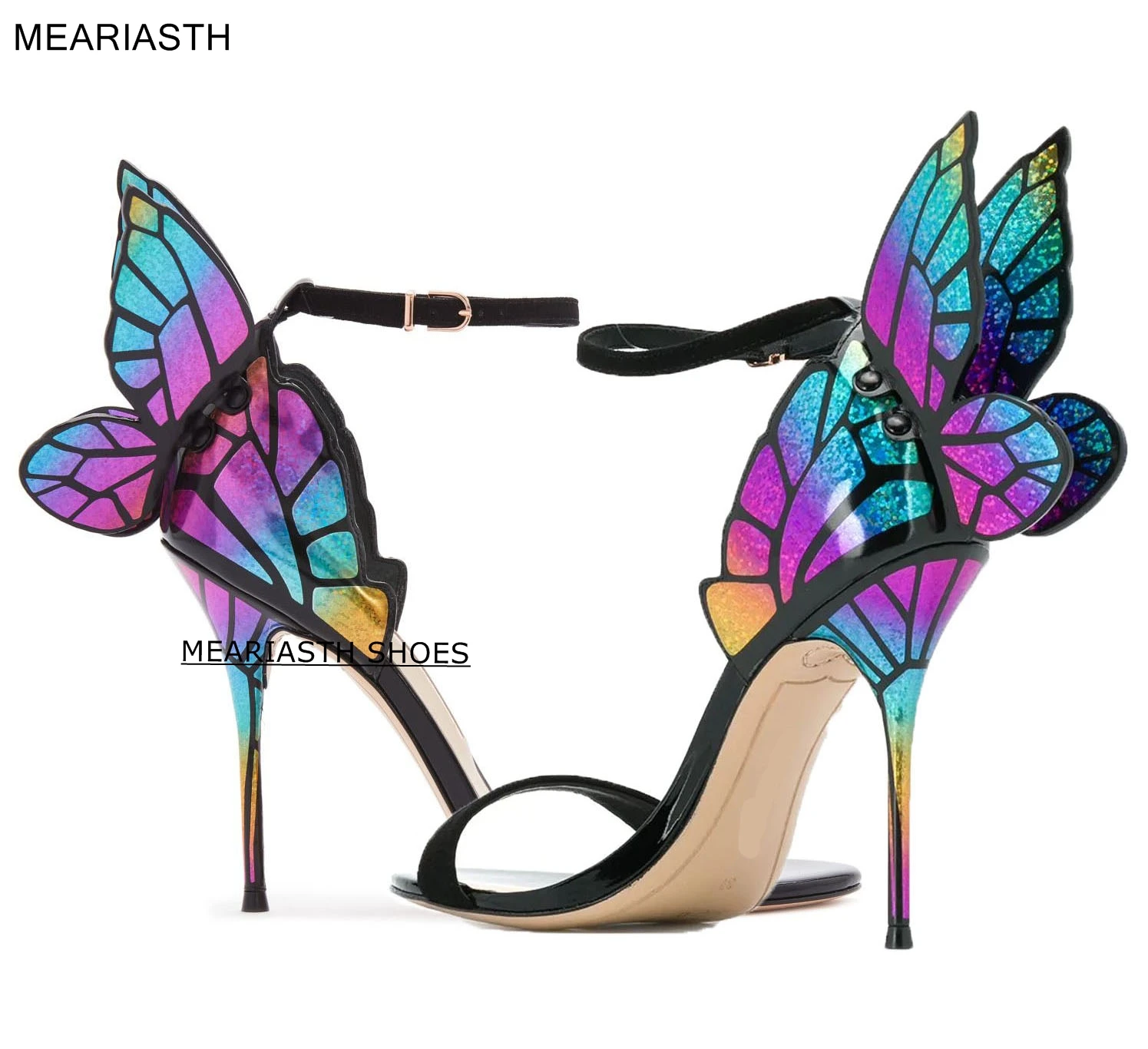 

Mixed Colors Butterfly Wings Women Sandals PU Leather Fashion Buckle Open Toe Woman Pumps High Heels Platform Ladies Dress Shoes