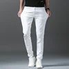 2024 Spring Summer New 98%Cotton Men's Slim Jeans Straight Casual Fashion Pencil Pants High Quality Trousers Male Clothes White 2