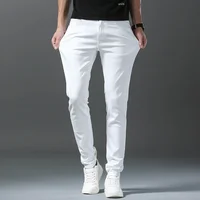 2024 Spring Summer New 98%Cotton Men's Slim Jeans Straight Casual Fashion Pencil Pants High Quality Trousers Male Clothes White 2