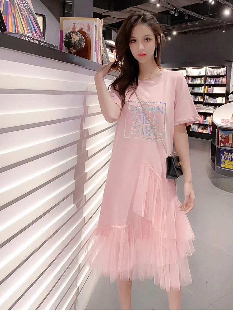 

2023 New Summer Elegant Sweet Lovely Girls Short Sleeve Dress Women Loose Casual Mesh High Street Ruffles Fashion Long Dresses