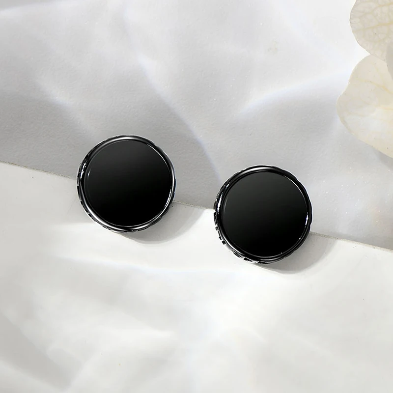Nordic Viking Rune Personalized 8mm Natural Black Agate Ear Stud 925 Sterling Silver Men Women Hiphop Earrings Fashion Gift 3