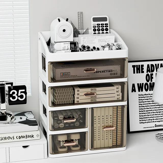 Desktop Large Capacity Storage Box Makeup Table Skincare Organizer Multi-Layer Drawer Storage Box for Students