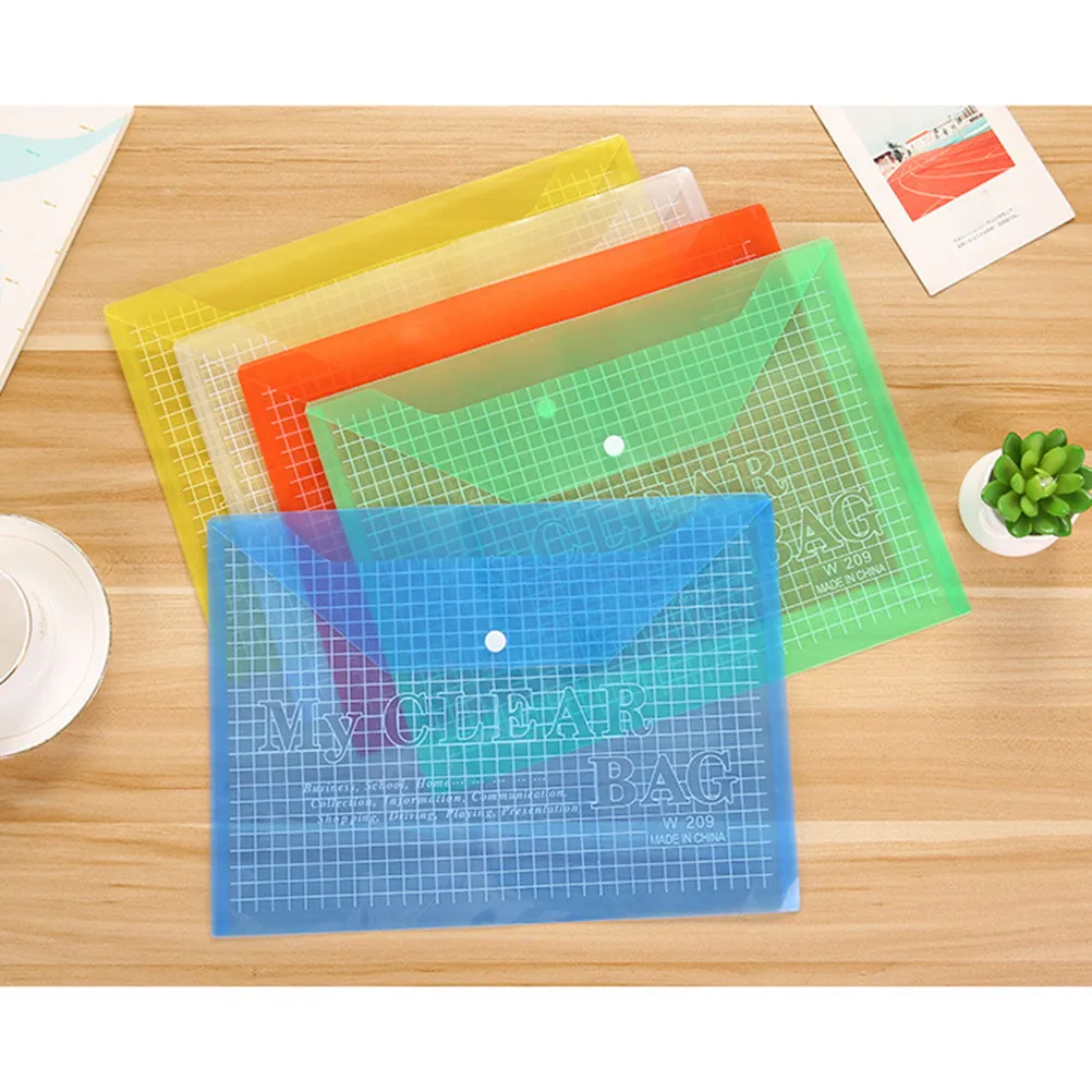 12Pcs 버튼 문서 폴더 투명 A4 파일 홀더 투명 문서 주최자 학생 가정 야외 사용을위한 사무실 파일 홀더