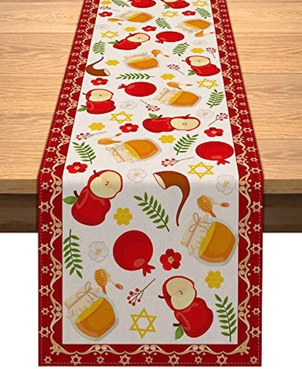 

Льняные скатерти Shana Tova, декор для кухонного стола, еврейский новый год, скатерти для столовых