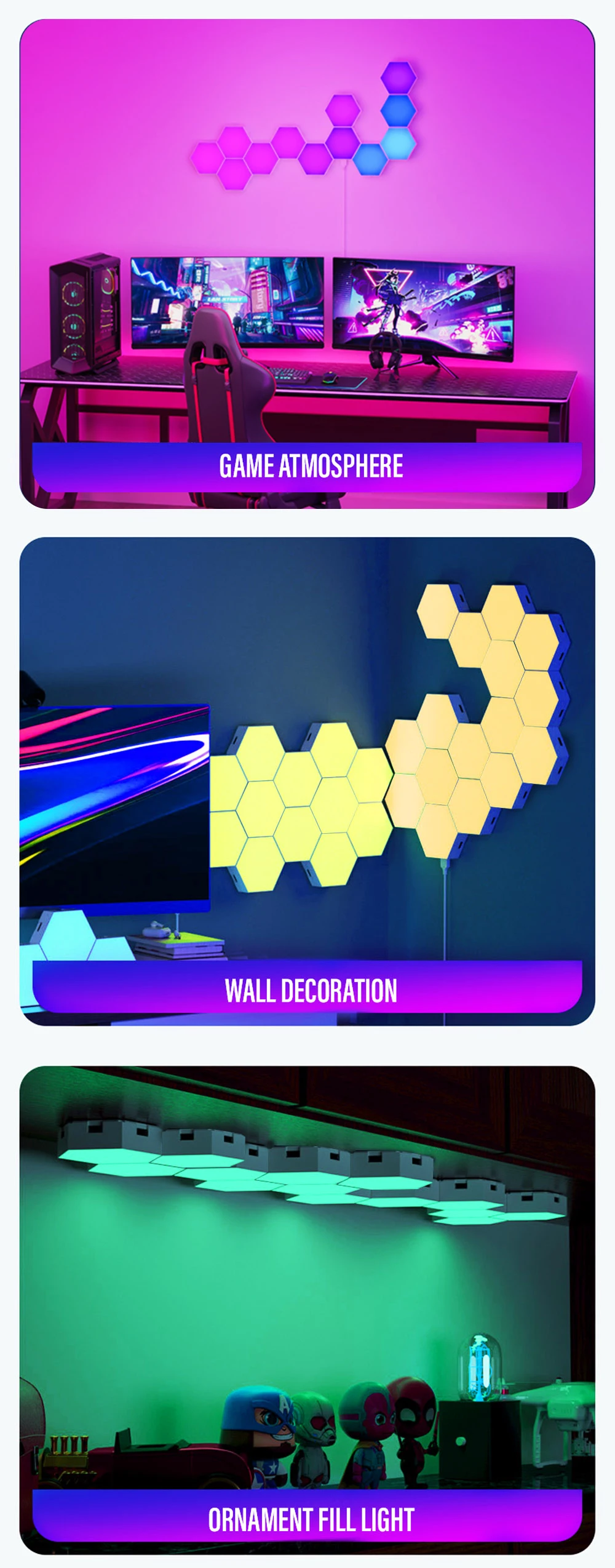 RGB Bluetooth LED Hexagon Light Indoor Wall Light APP Remote Control Night Light Computer Game Room Bedroom Bedside Decoration night stand lamps