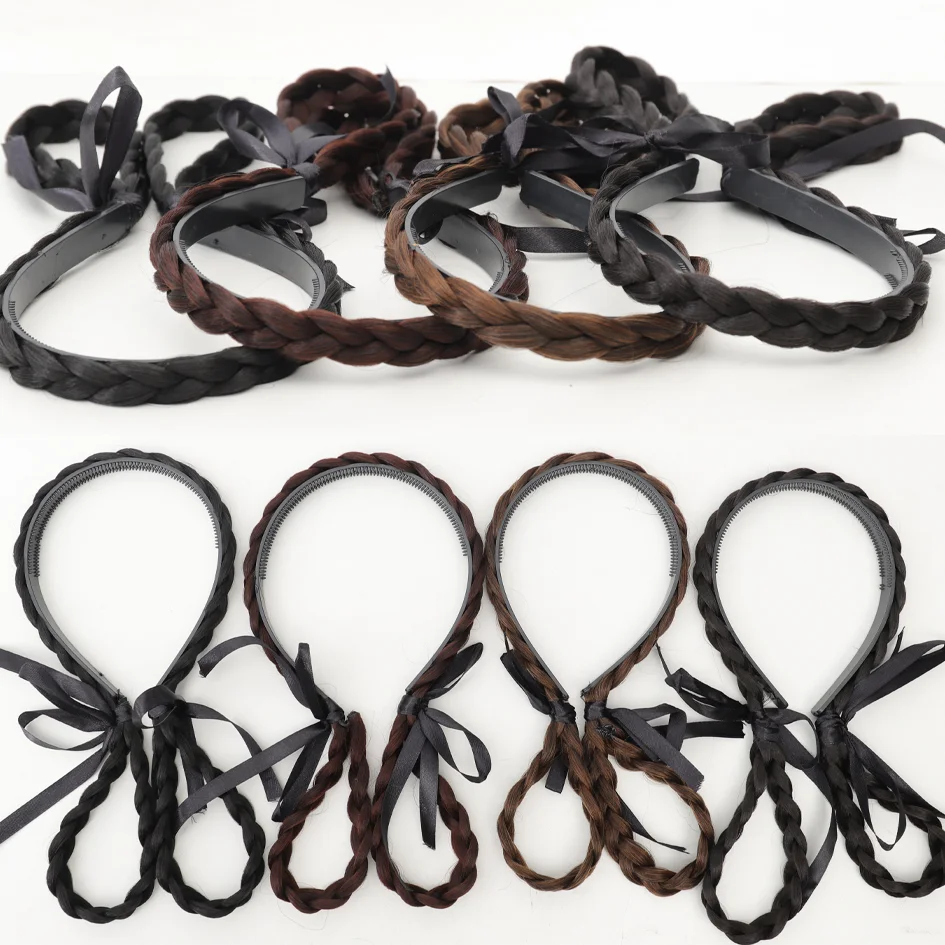 Synthetic Wig Hair Band Thick two Strands Braids Hair Hoop, Integrated Fishbone Braids Braiding Headband, Ideal choice for Gifts