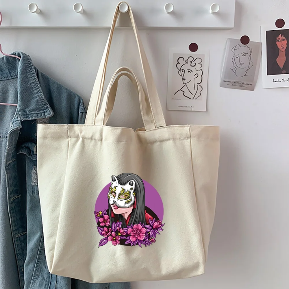 2022 Reusable Shopping Bag Women Canvas Tote Bags Mask Printing Eco Bag Shopper Shoulder Travel Work Totes Bags