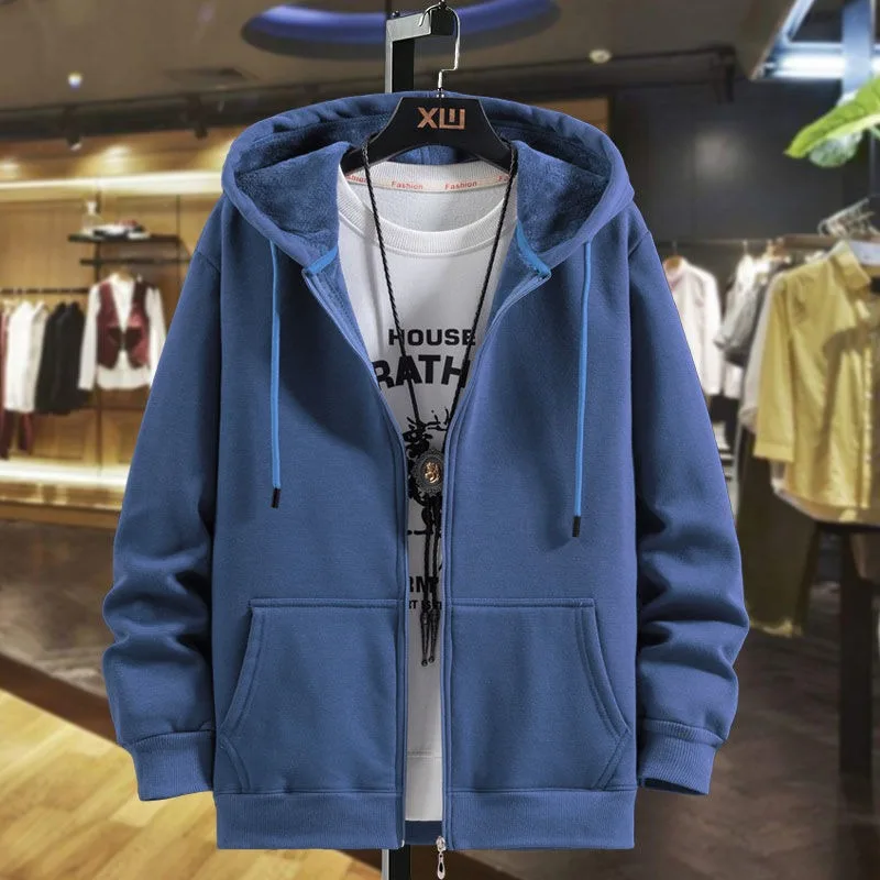 2023 New Cotton Autumn Winter Fattening Plus Size Zipper Sweater Men Cashmere Cardigan Loose Men Hoodie Coat