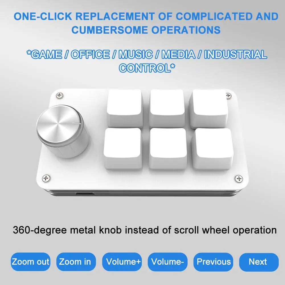 Macro Keyboard Knob 6 Keys 1 Knob Custom Mechanical Keyboard Hot swap Designer One-handed Keypad Game Photoshop Macropad gaming computer keyboard