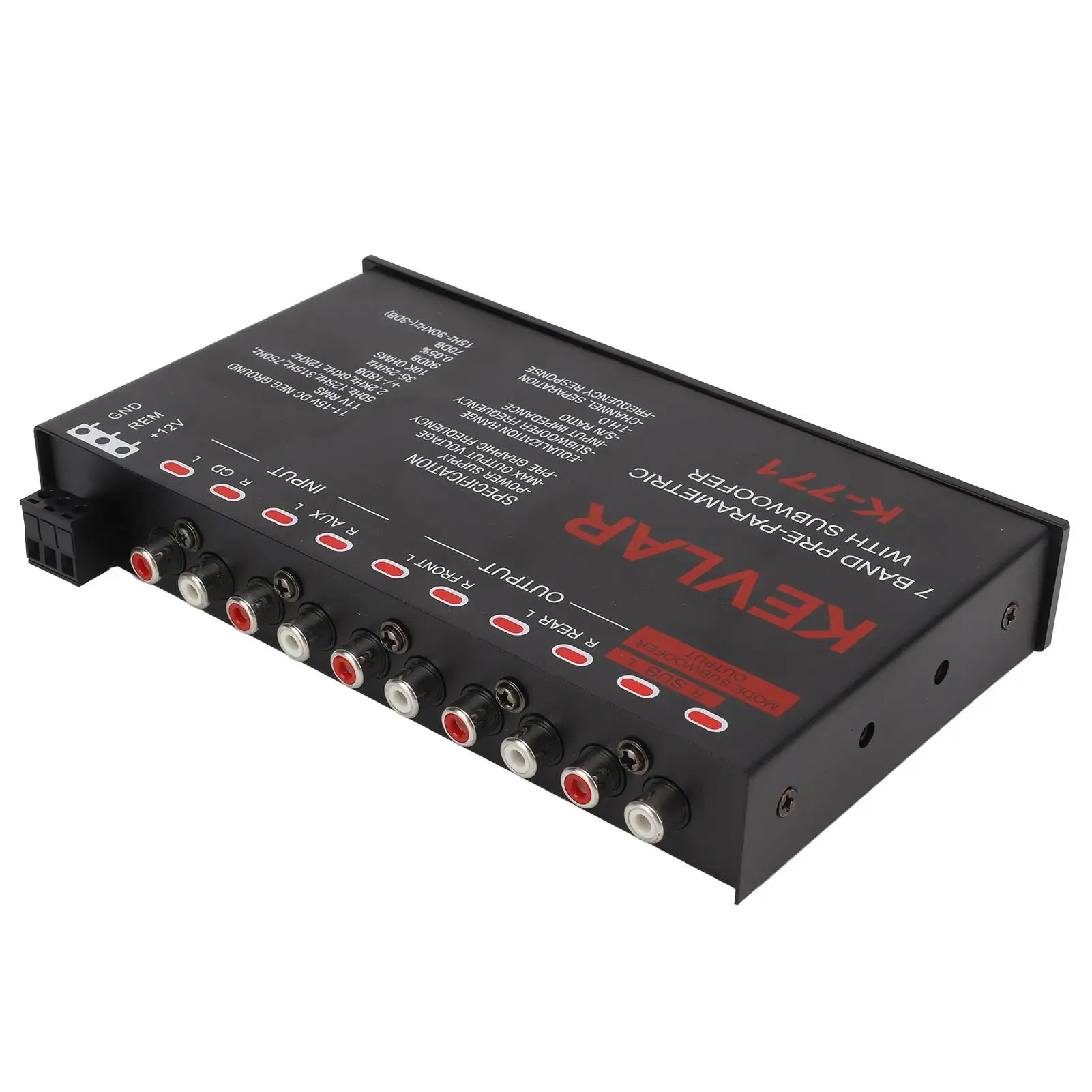 Universal 7-Band Car Audio Graphic Equalizer-High Level Input EQ for Stereo System-Variable Gain & Low Pass Adjustment