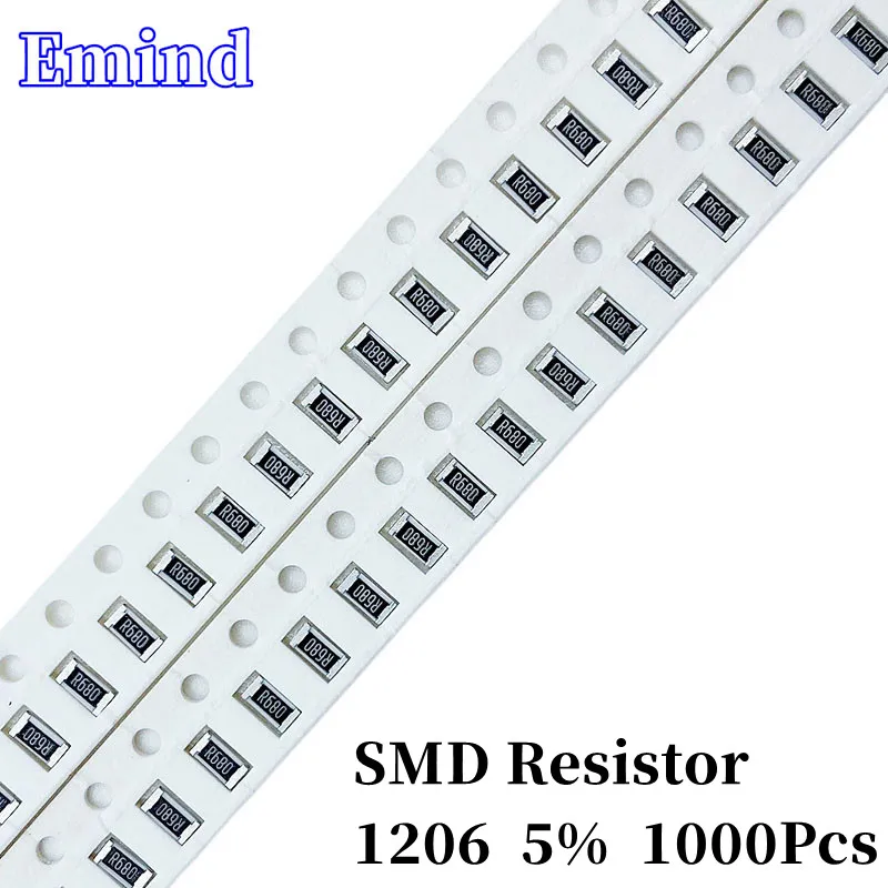 1000 sztuk rezystor Smd 1206 5% 10R 12 15 24 33 36 43 47 51 68 82Ohm 1K 1.2 2 2.2 2.4 3 3.3 3.6 4.3 4.7 5.1 6.2 6.8 7.5 8.2K 1M