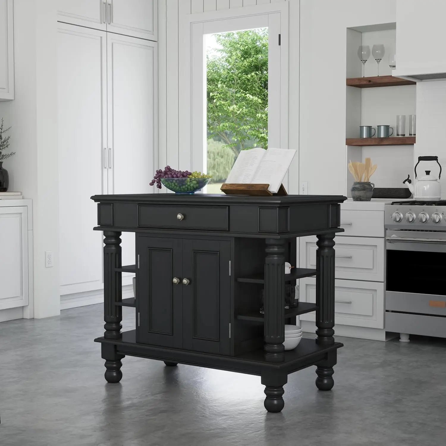 

Homestyles America Black кухонный остров с открытым стеллажем в домашних стилях книжные полки