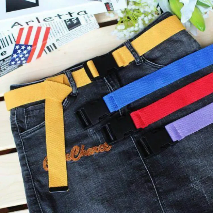 Adults Adjustable All-Match Belt Unisex Korean Style Canvas Belts Vintage Plastic Buckle Elastic Solid Color Long Waistband