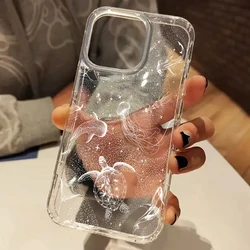 Coastal Decor Sea Turtle Pattern Clear Silicone Phone Case - iPhone 15 Plus (Transparent)