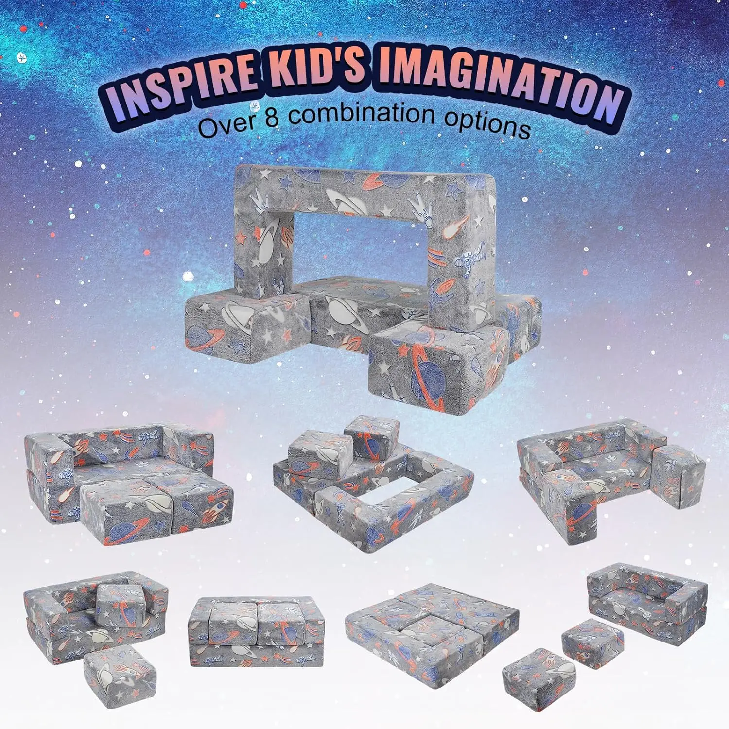 Kids Couch, 4Pcs Toddler Couch Sofa Bed, Kids Chair Seat Playroom Furniture 5