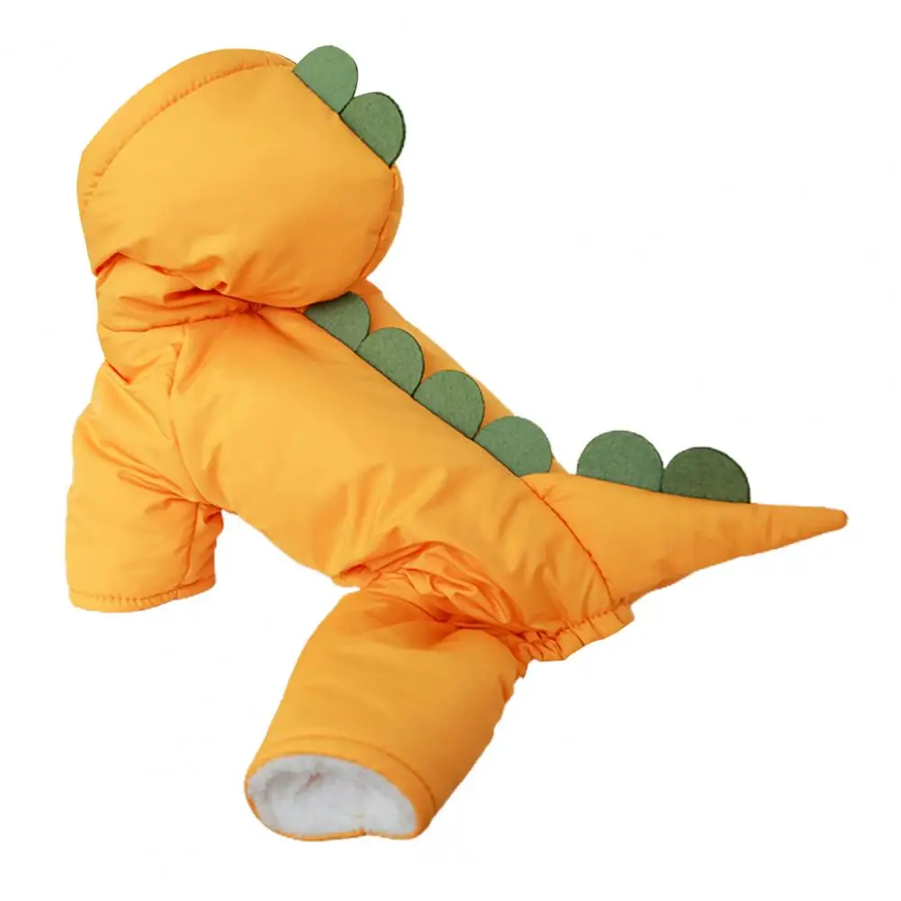 Dog Winter Jumpsuit Single-breasted Cartoon Dinosaur Shape Thicken Long Sleeves Four Legs Keep Warm Soft Padded Cardigan Pet Dow