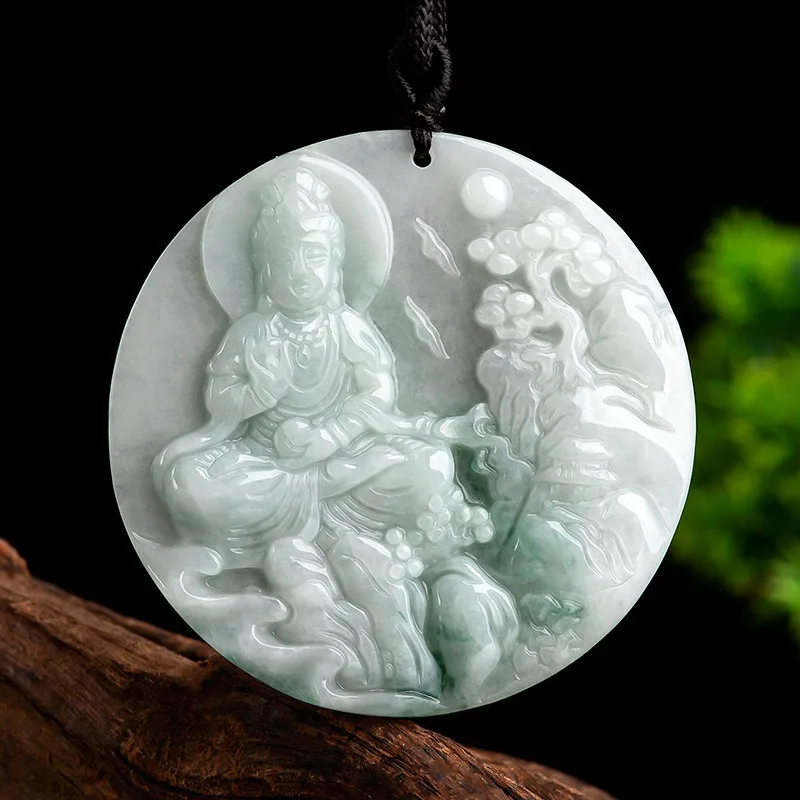 

Natural Burmese Emerald Jade Landscape Buddha Pendant Necklace Carved Fashion Jewelry Charm Amulet Gifts for Women Men Luxury