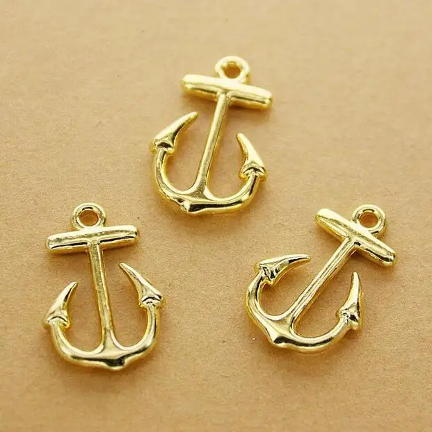 

12pcs 20x15mm, hole 1.5mm gold color simple design anchor charms h0944