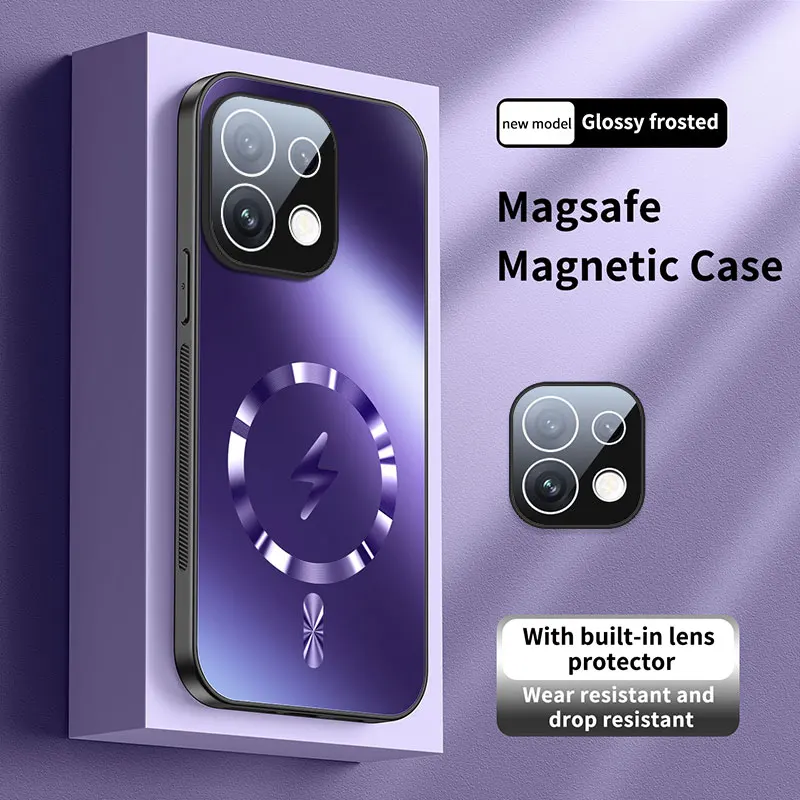 Magnetic Case with Camera Lens Protection and Wireless Charging - Shockproof Back Cover