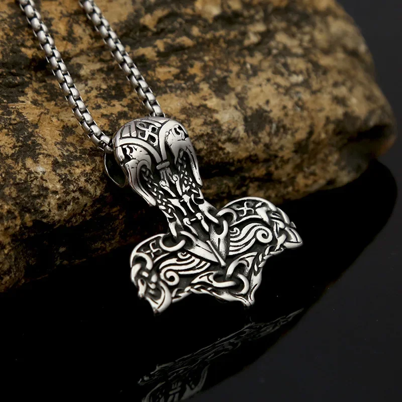 

Creative Vintage Nordic Thor Hammer Necklace for Women Stainless Steel Viking Celtic Knot Pendant Scandinavian Jewelry Wholesale
